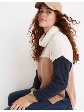 Madewell women's Wool Blend Hickory Colorblock Cowl Neck- Medium